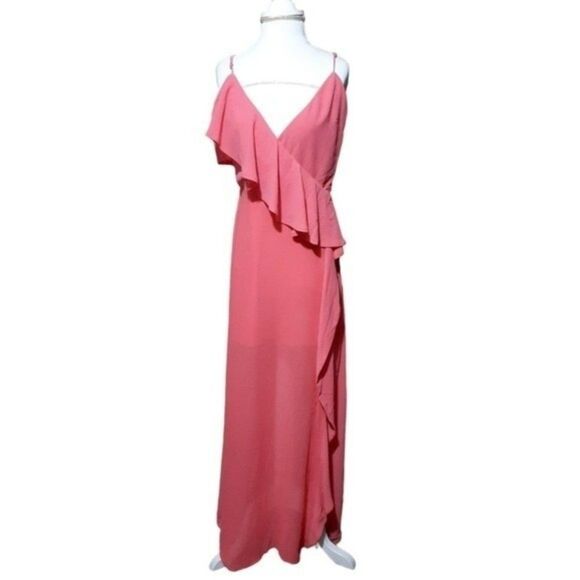 Lovers + Friends Salmon Pink Cocktail Bridesmaid Sleeveless Ruffle Leg Split M - Picture 6 of 9